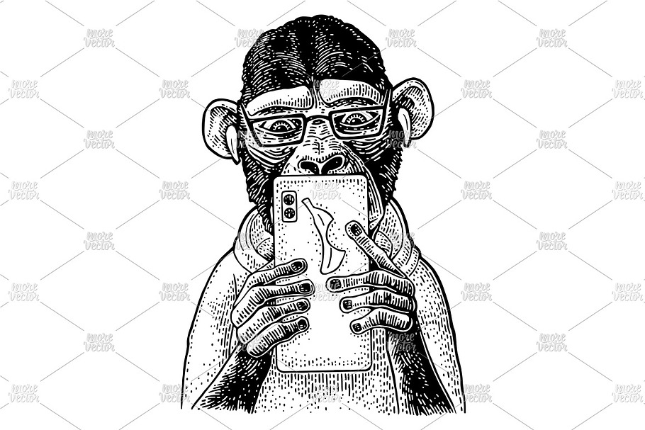 Monkey smartphone engraving in Illustrations - product preview 8