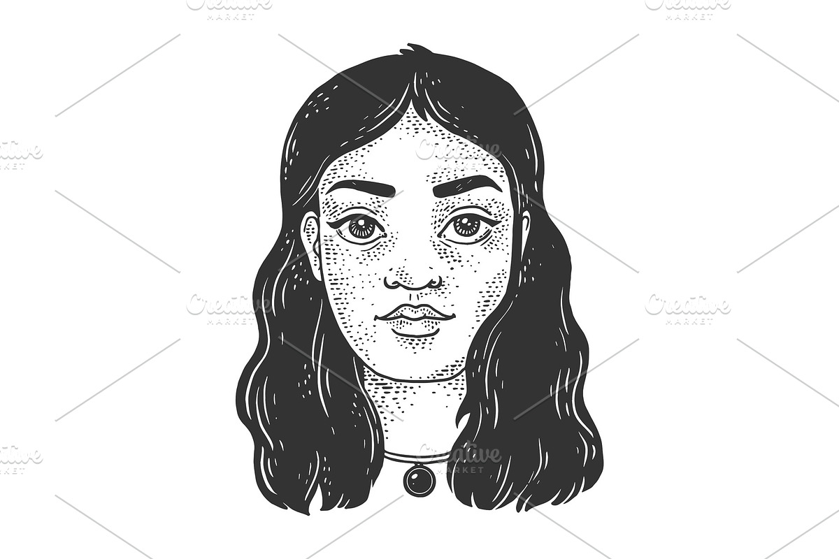 Portrait of young woman sketch in Illustrations - product preview 8