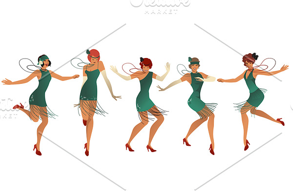 Five Flappers Dancing Charleston I