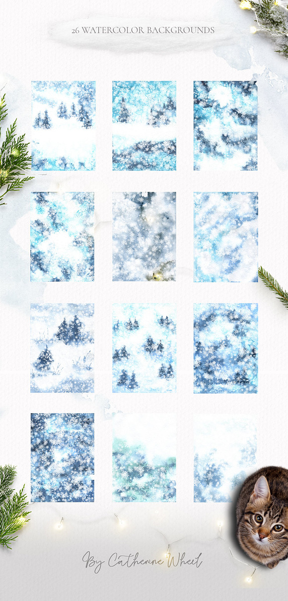 Winter Snow Watercolor Textures in Textures - product preview 2