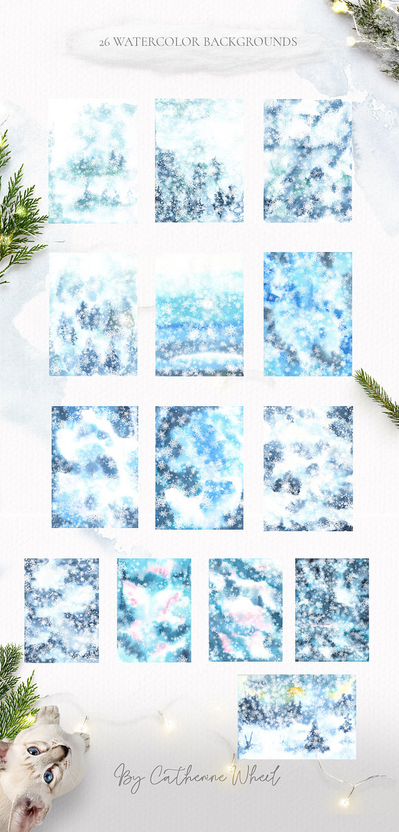 Winter Snow Watercolor Textures in Textures - product preview 3