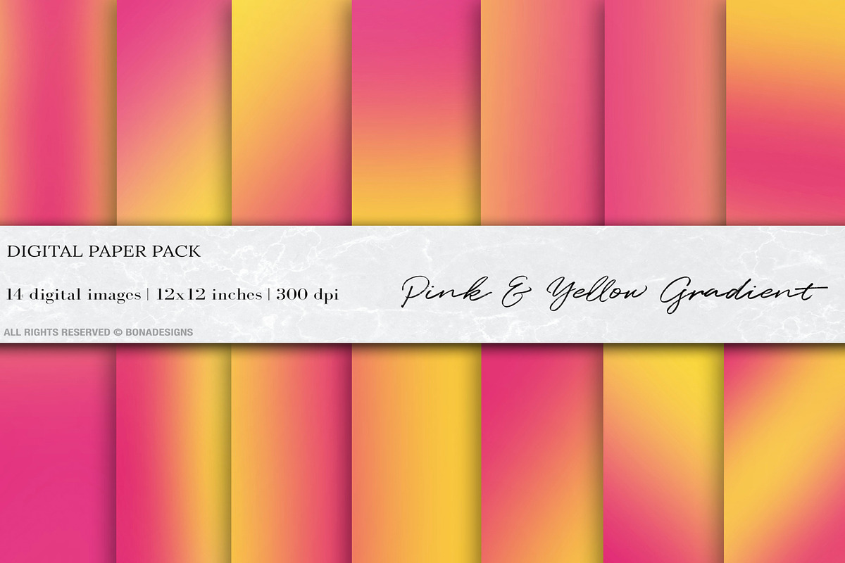 Pink Yellow Gradient Digital Papers in Textures - product preview 8