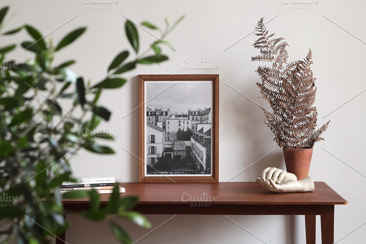 Framed Print on Table with Plants in Print Mockups - product preview 8
