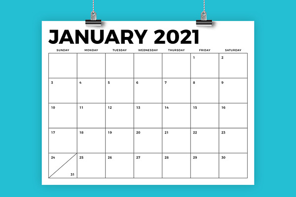 8.5 x 11 Inch Bold 2021 Calendar