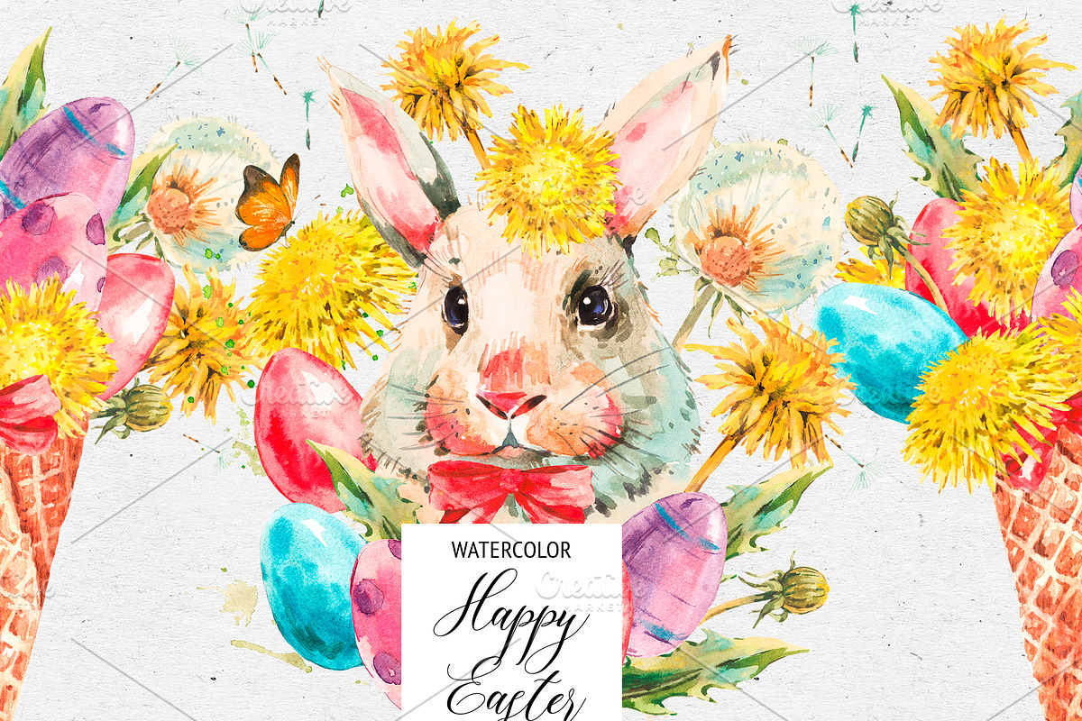 Watercolor Easter Bunny Clipart in Illustrations - product preview 8