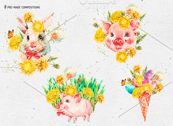 Watercolor Easter Bunny Clipart in Illustrations - product preview 2