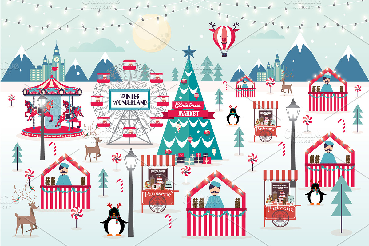 christmas market vector/illustration in Illustrations - product preview 8
