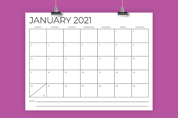8.5 x 11 Inch Minimal 2021 Calendar
