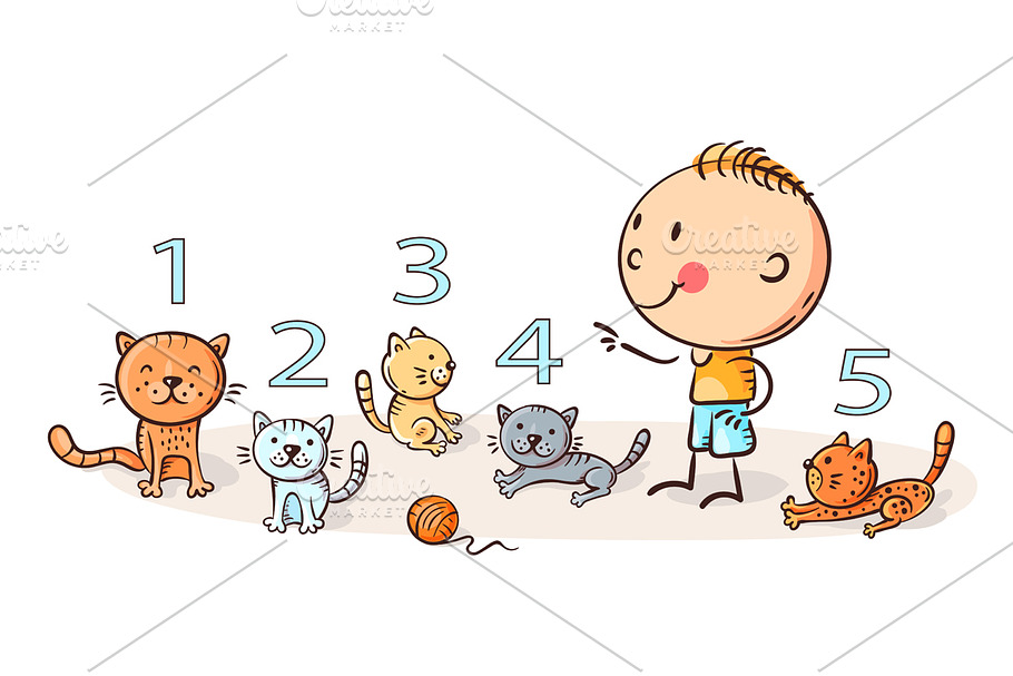 Child counting cats, learning number