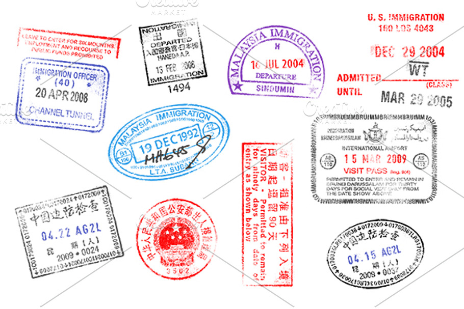 Vector Grunged Passport Stamps