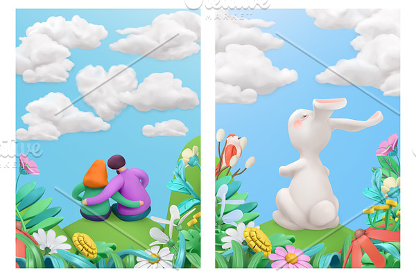 Easter bunny, couple in love, vector