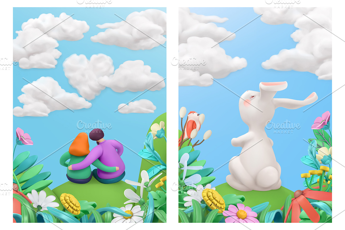Easter bunny, couple in love, vector in Illustrations - product preview 8