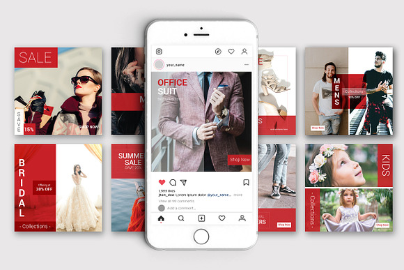 RED SOCIAL MEDIA PACK FOR INSTAGRAM in Instagram Templates - product preview 2