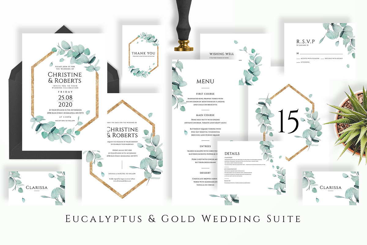 Eucalyptus & Gold Wedding Suite in Wedding Templates - product preview 8