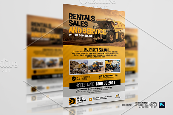 Construction Equipment Sales Rental in Flyer Templates - product preview 1