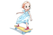 Vector baby girl skateboarder