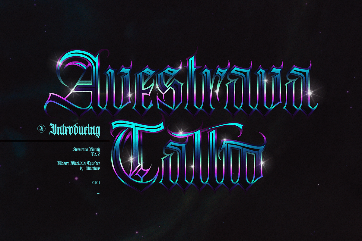 Avestrava Tattoo in Blackletter Fonts - product preview 8