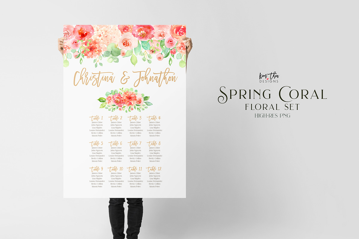 Spring Coral Floral Set in Illustrations - product preview 8