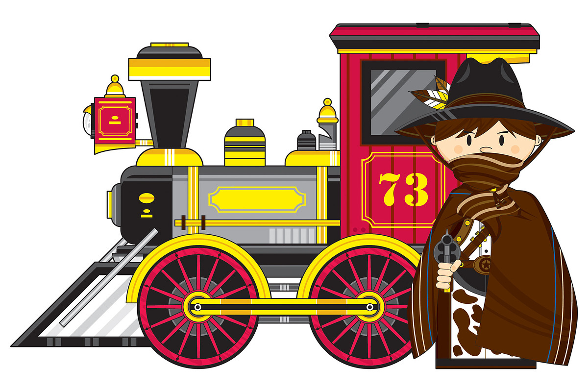 Cute Cowboy Outlaw & Train in Illustrations - product preview 8
