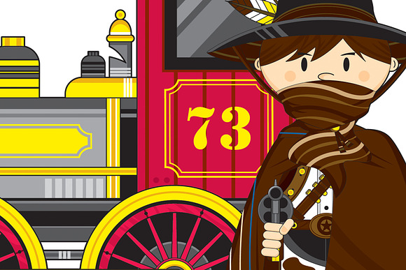 Cute Cowboy Outlaw & Train in Illustrations - product preview 1
