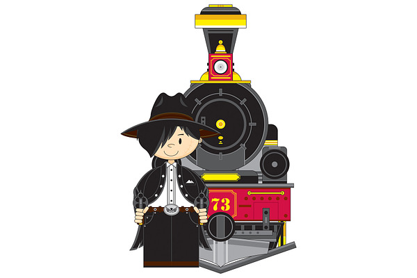 Cartoon Cowboy Outlaw & Train