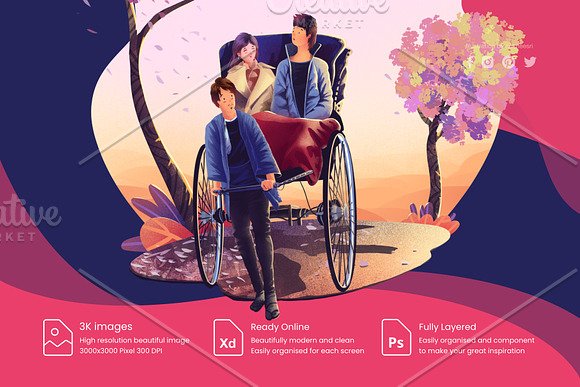 Couple in love on rickshaw in Illustrations - product preview 2