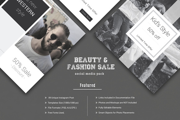 Black and White Social Media Pack in Instagram Templates - product preview 1