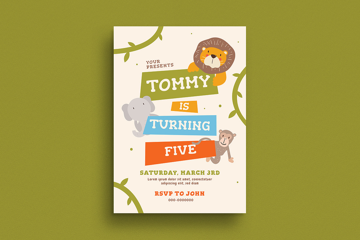 Kids Animal BIrthday Invitation in Card Templates - product preview 8