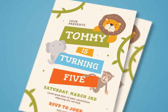 Kids Animal BIrthday Invitation in Card Templates - product preview 1
