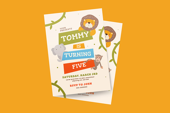 Kids Animal BIrthday Invitation in Card Templates - product preview 2