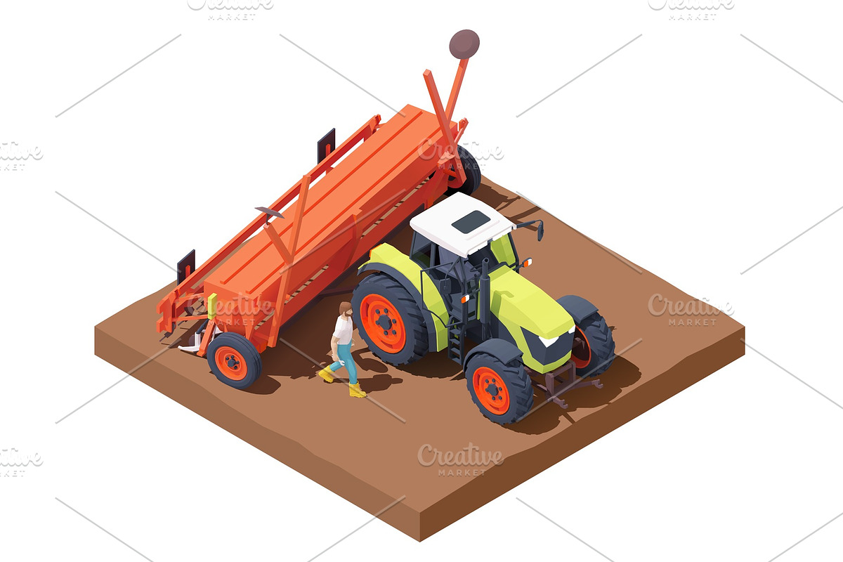 Vector isometric tractor with seed in Illustrations - product preview 8