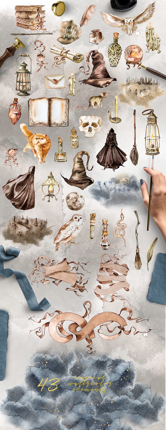 Watercolor Wizard Clipart Set in Illustrations - product preview 1