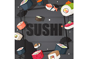 Sushi menu cover template, vector