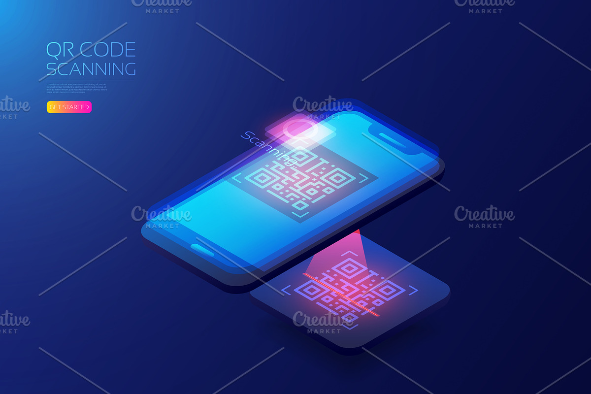 Set of isometric qr code scanner in Illustrations - product preview 8