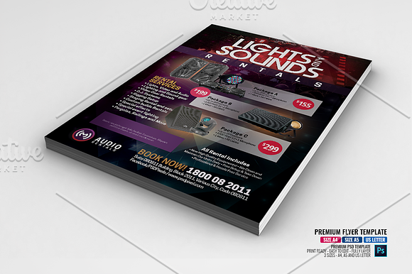 Sounds and Lights Events Rental in Flyer Templates - product preview 1