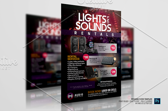 Sounds and Lights Events Rental in Flyer Templates - product preview 2