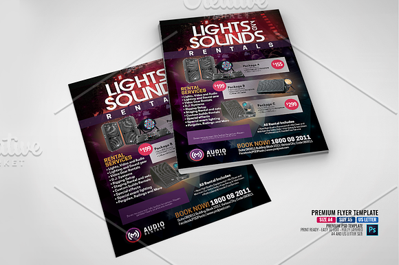 Sounds and Lights Events Rental in Flyer Templates - product preview 3