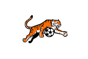 Tiger Jumping Soccer Ball Mascot