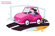 Man Driving Car - Vector Illustratio