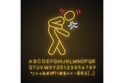 Coughing, sneezing neon light icon