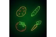 Vegetables neon light icons set