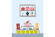 Shelves with Handbags Jewelry and