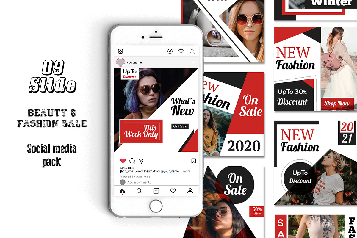 RED AND BLACK SOCIAL MEDIA PACK in Instagram Templates - product preview 8