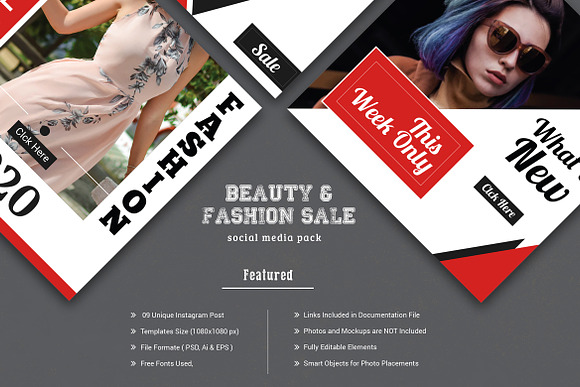 RED AND BLACK SOCIAL MEDIA PACK in Instagram Templates - product preview 1