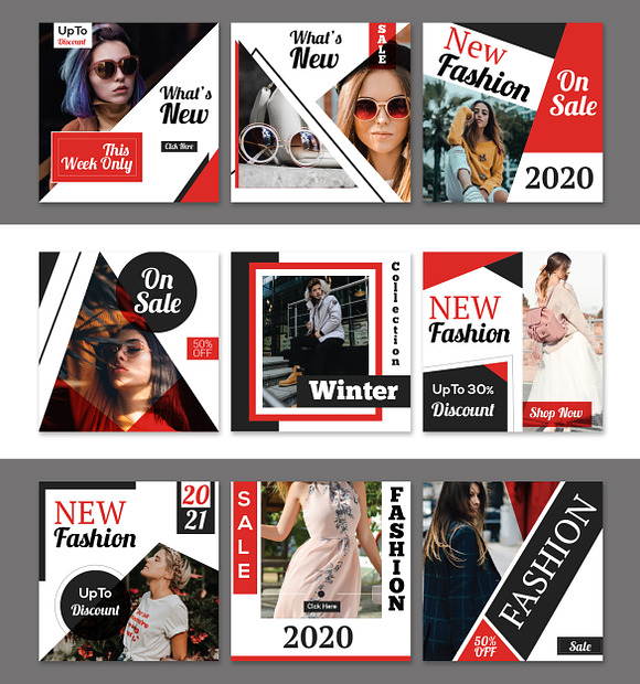RED AND BLACK SOCIAL MEDIA PACK in Instagram Templates - product preview 2