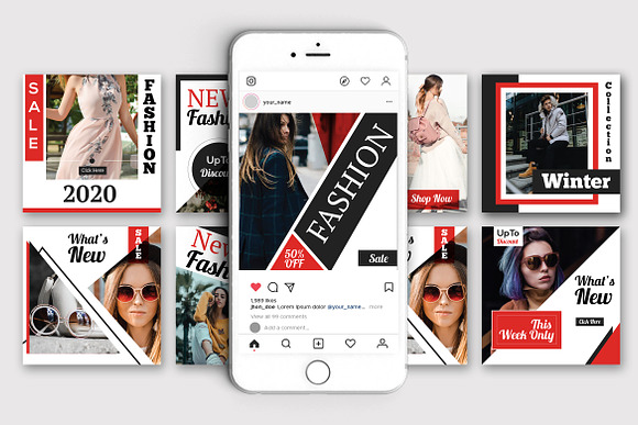 RED AND BLACK SOCIAL MEDIA PACK in Instagram Templates - product preview 3