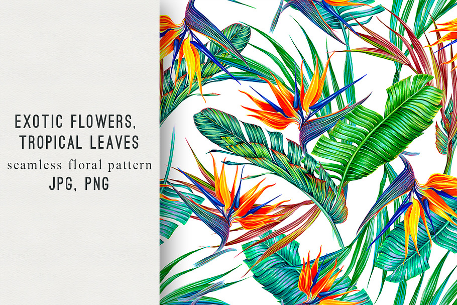 Exotic flowers,leaves pattern in Patterns - product preview 8