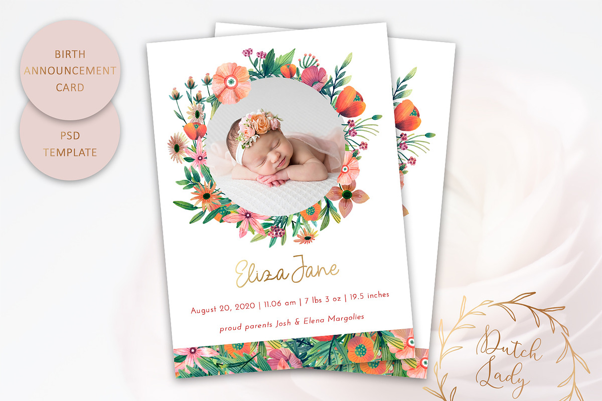 Birth Announcement Card Template #10 in Card Templates - product preview 8
