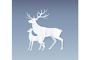 Deer and Fawn with Full Side View on