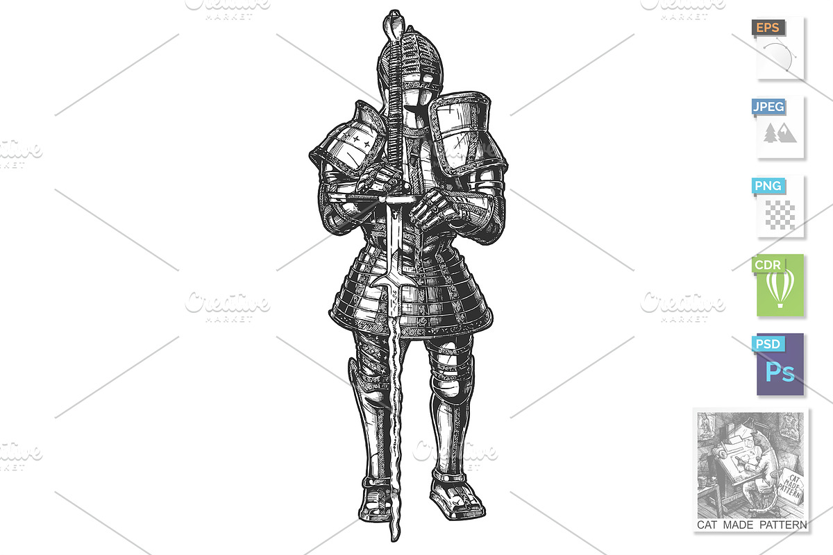 Medieval knight in full armour in Illustrations - product preview 8